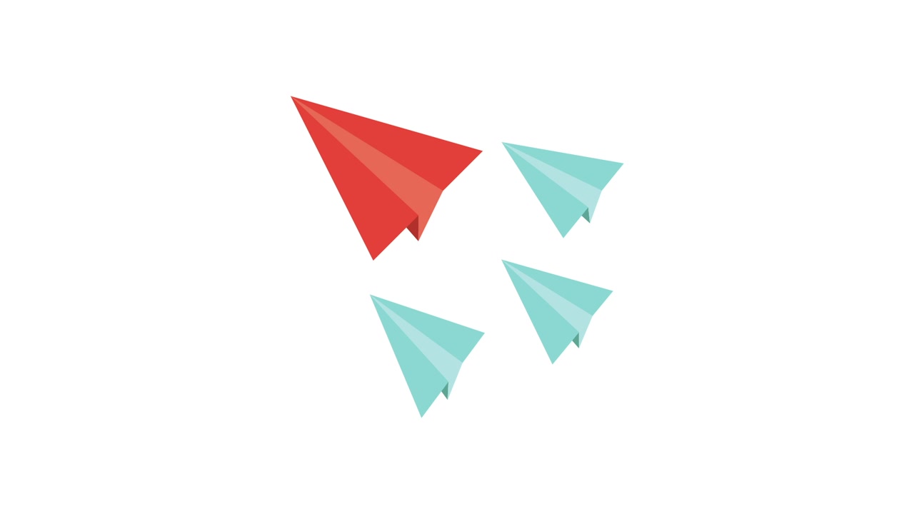 Red Paper Plane Leading Blue Paper Planes in Animated Flight