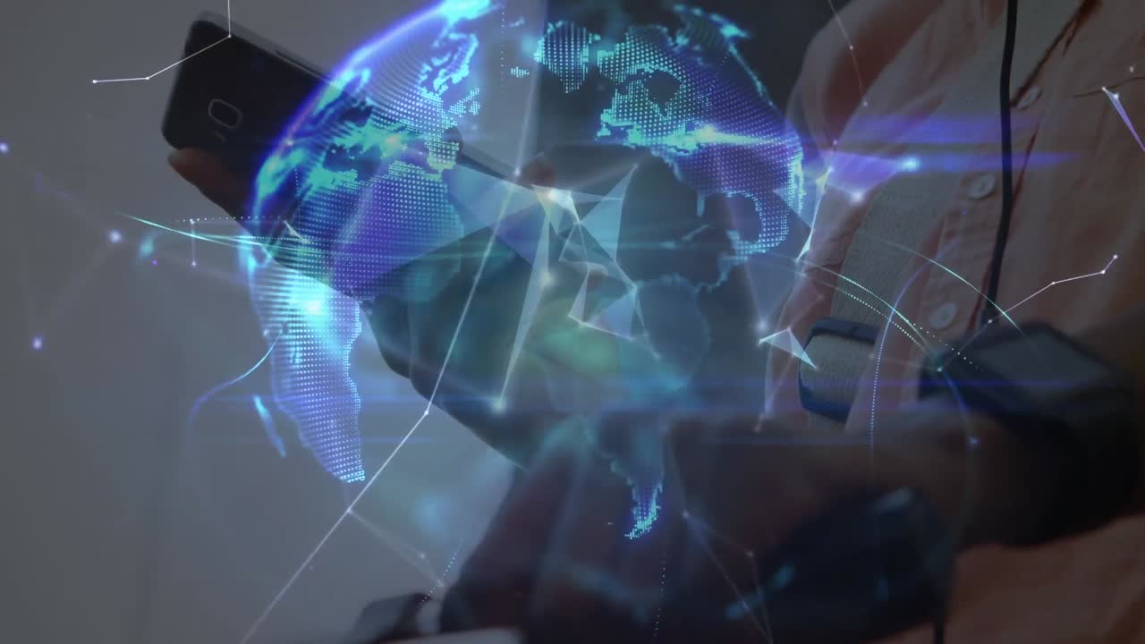 animación de la red de conexiones sobre hombres que usan teléfonos inteligentes