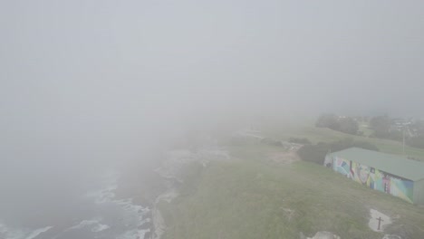 thick low-lying fog covering coastal cliffs of bondi