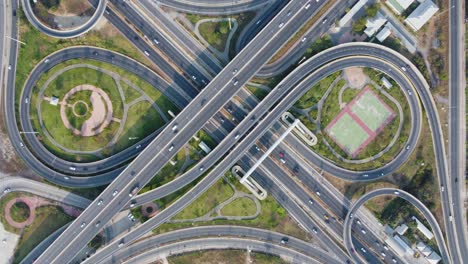 aerial view, top view of highway traffic afternoon in bangkok thailand