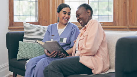 Senior,-woman-or-nurse-with-book-for-reading