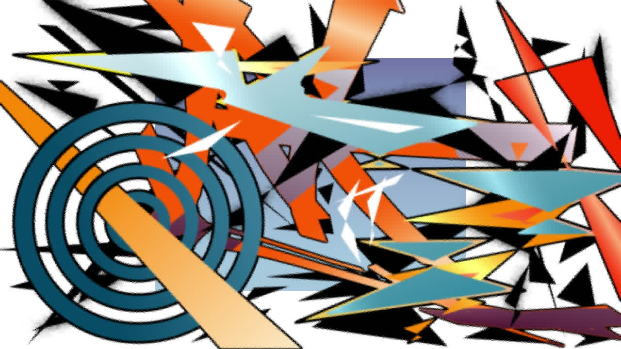 Animation of colorful moving geometrical graphics over white background