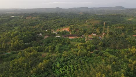 Aerial-footage-of-Village-covered-in-green