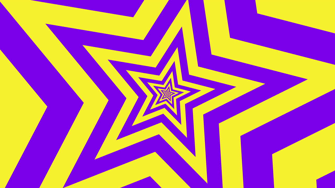 Tunnel ipnotico astratto di stelle gialle e viola