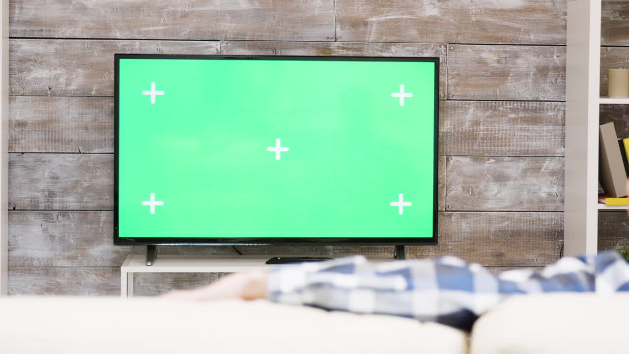 Living Room with Green Screen TV