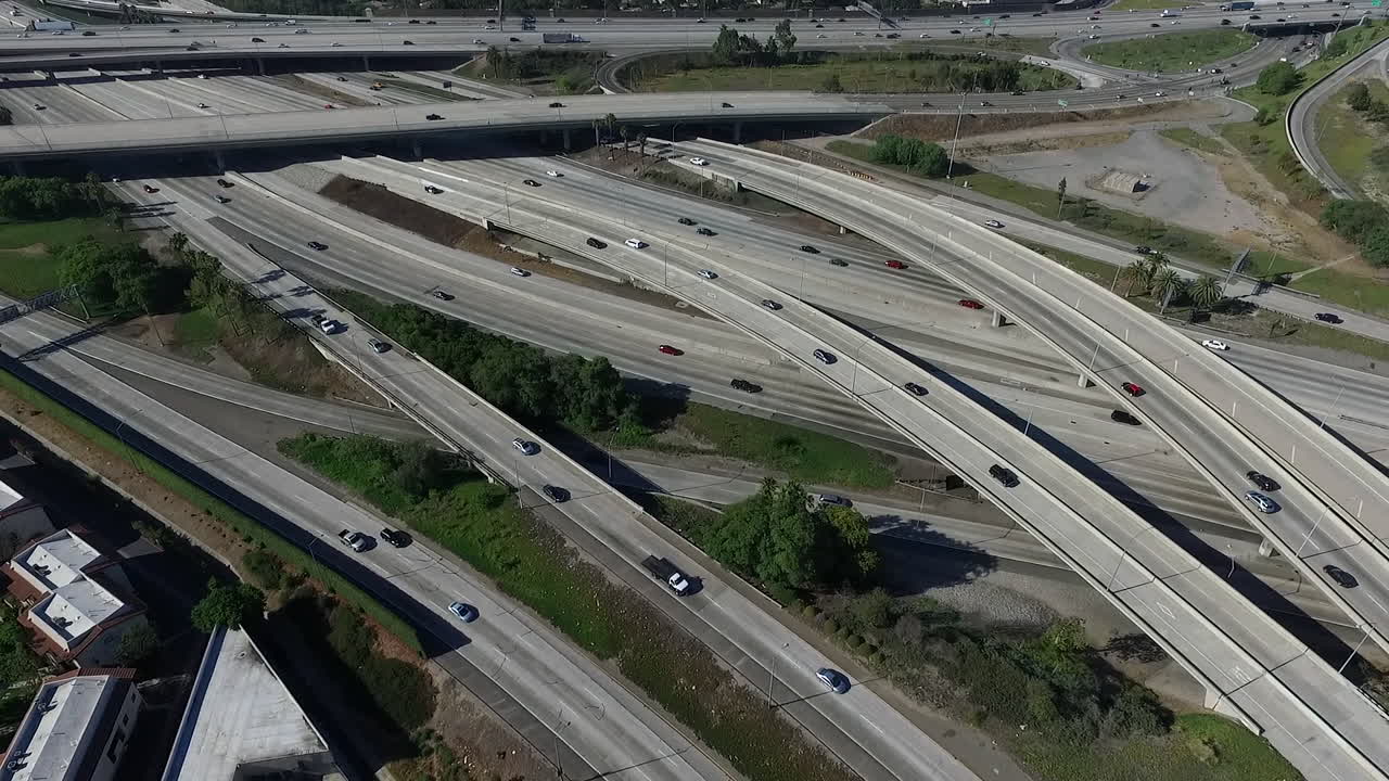 Aerial drone footage over Orange County Freeways - the Orange Crush.