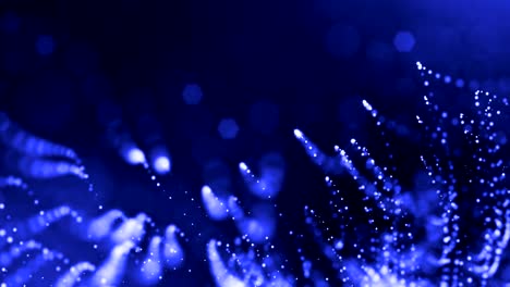 3d blue background with fantastic luminous particles. looped 3d animation with depth of field, light effects. modern digital background. curved lines 2