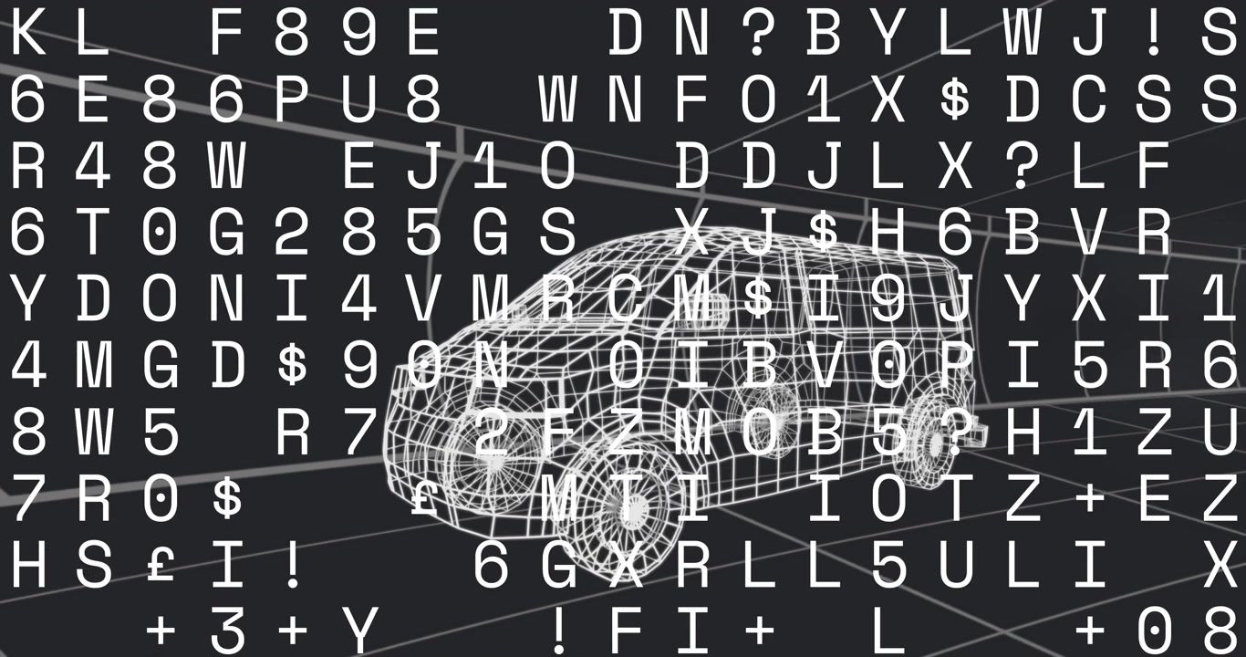 Partendo da un furgone wireframe su griglia, con un flusso di dati che scorre sul modello per l'analisi
