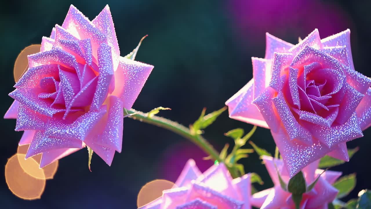 Close-up video of origami roses with glitter, shot at an eye-level angle, showcasing intricate