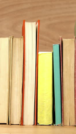 various books arranged on a table