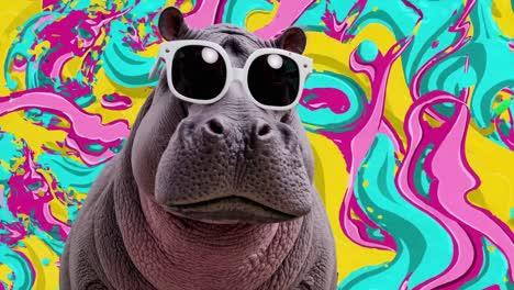 hippopotamus in sunglasses with abstract background