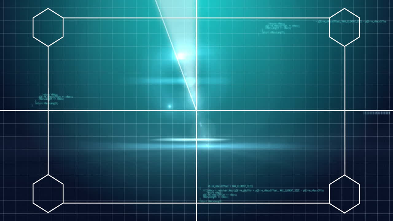 Displaying central cyan beam intersecting white crosshair grid connecting octagon nodes in 3D