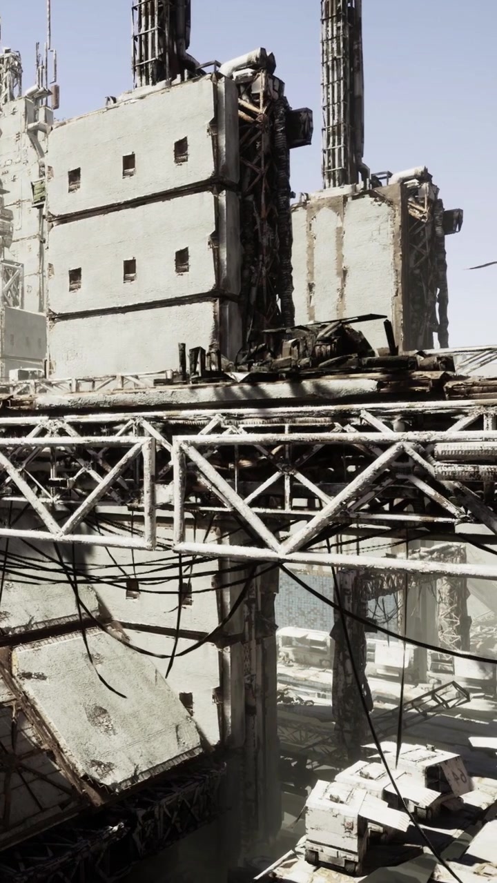 Industrial structures in abandoned construction site during daylight hours