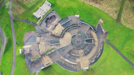 overhead aerial view of hanley forest park, central forest park, hanley park, plaza skatepark in stoke on trent staffordshire