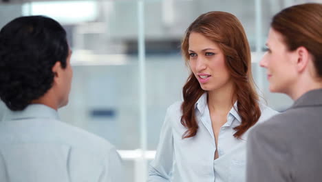 una mujer de negocios discutiendo con sus colegas.