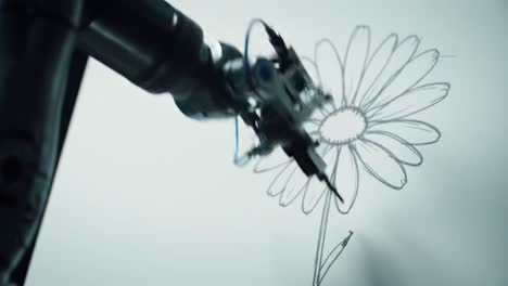 advanced robotic arm creating intricate flower sketches with precision and artistic flair in a high-tech art studio setting