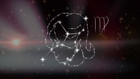 animation of virgo star sign over clouds in sky in background