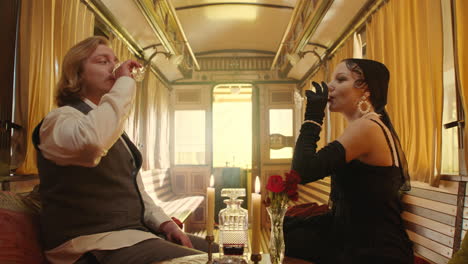 vintage couple on a train