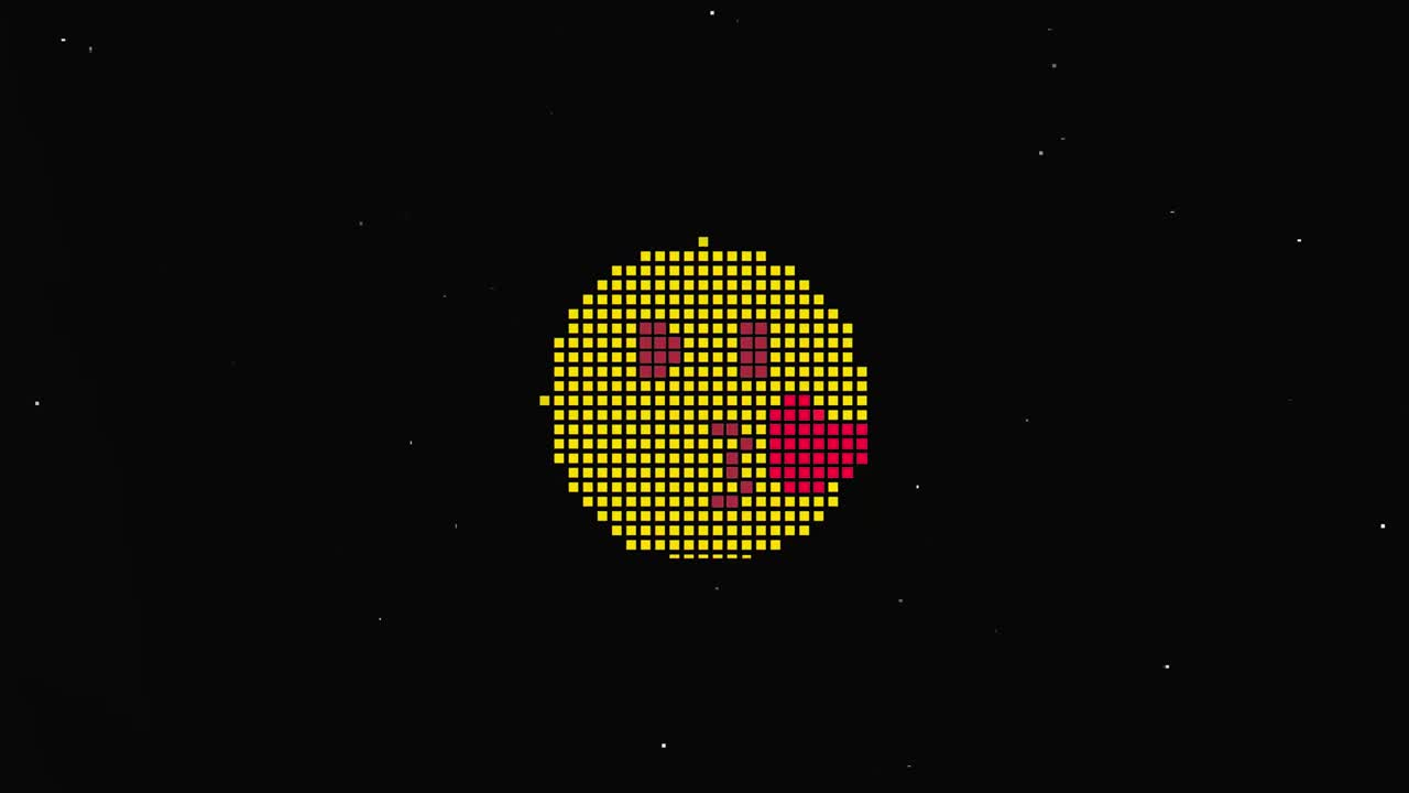 Pixel smile hud holographic symbol on digital old tv screen seamless loop glitch animation. Hearts. Dynamic retro and joyful. Colorful and vintage video footage.