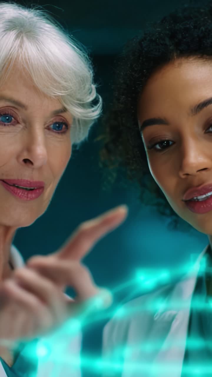 Scientists Collaborating on Innovative Project, Interacting with Holographic Technology, Demonstrating Modern Research Techniques and Cutting-Edge Discoveries in a Laboratory Setting