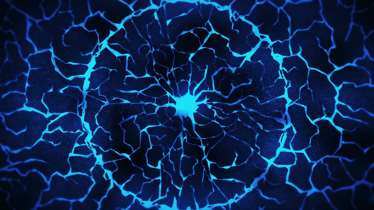 fondo oscuro con suelo agrietado azul. humo, niebla, polvo. animación de bucle de lava derretida. superficie de la tierra. suelo de combustión de calor.