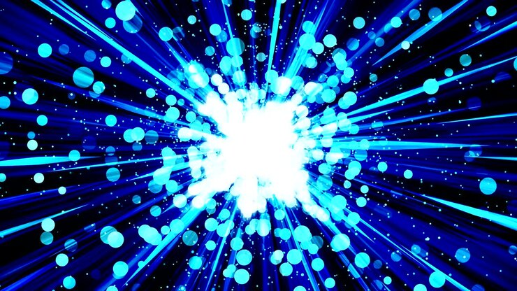 Starburst rays in space. Cartoon beam loop animation. Future technology concept background. Explosion star with lines.