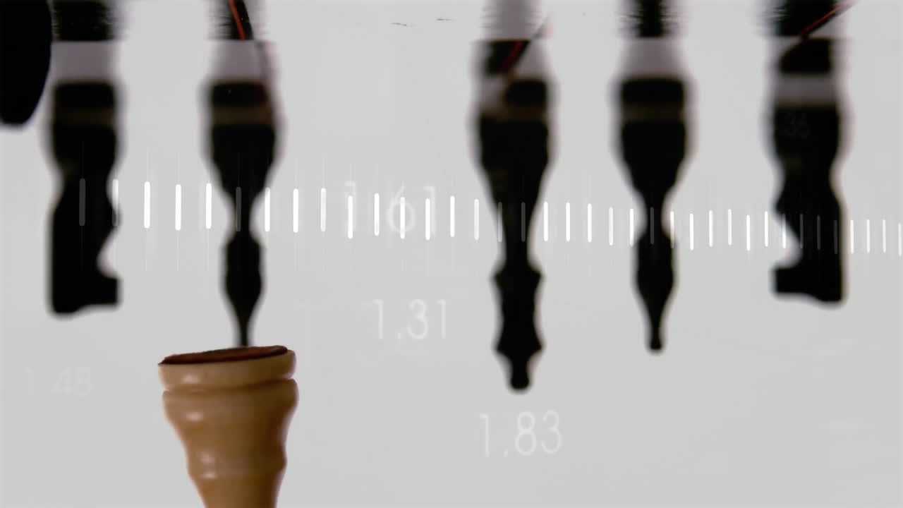 Wooden pawn-shaped workpiece being displayed in 3D render, showing drill bits and measurement ticks