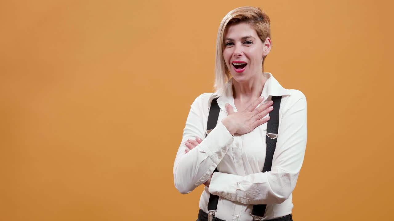 Portrait of a woman with suspenders
