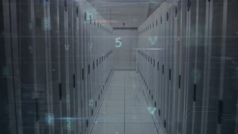 animación del texto de advertencia de virus y procesamiento de datos digitales a través de servidores informáticos