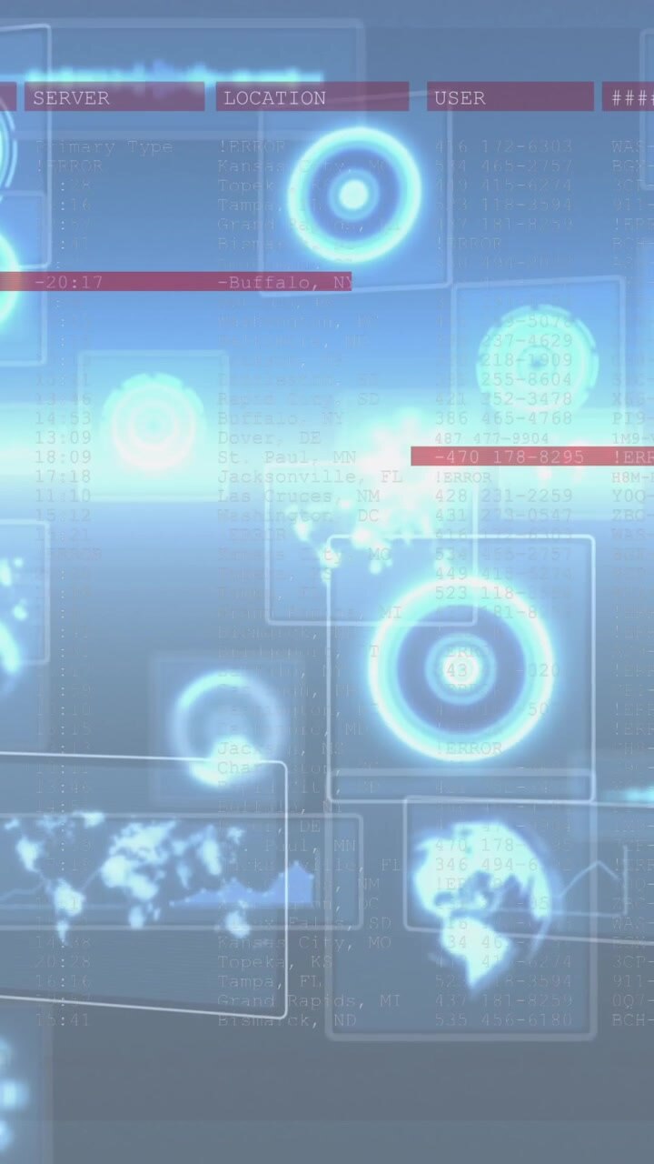 Animation of data processing over blue background