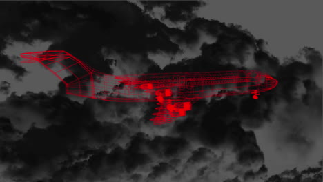 dibujos técnicos de aviones en 3d con rayos golpeando sobre nubes oscuras