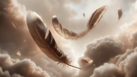 feathers soaring through clouds