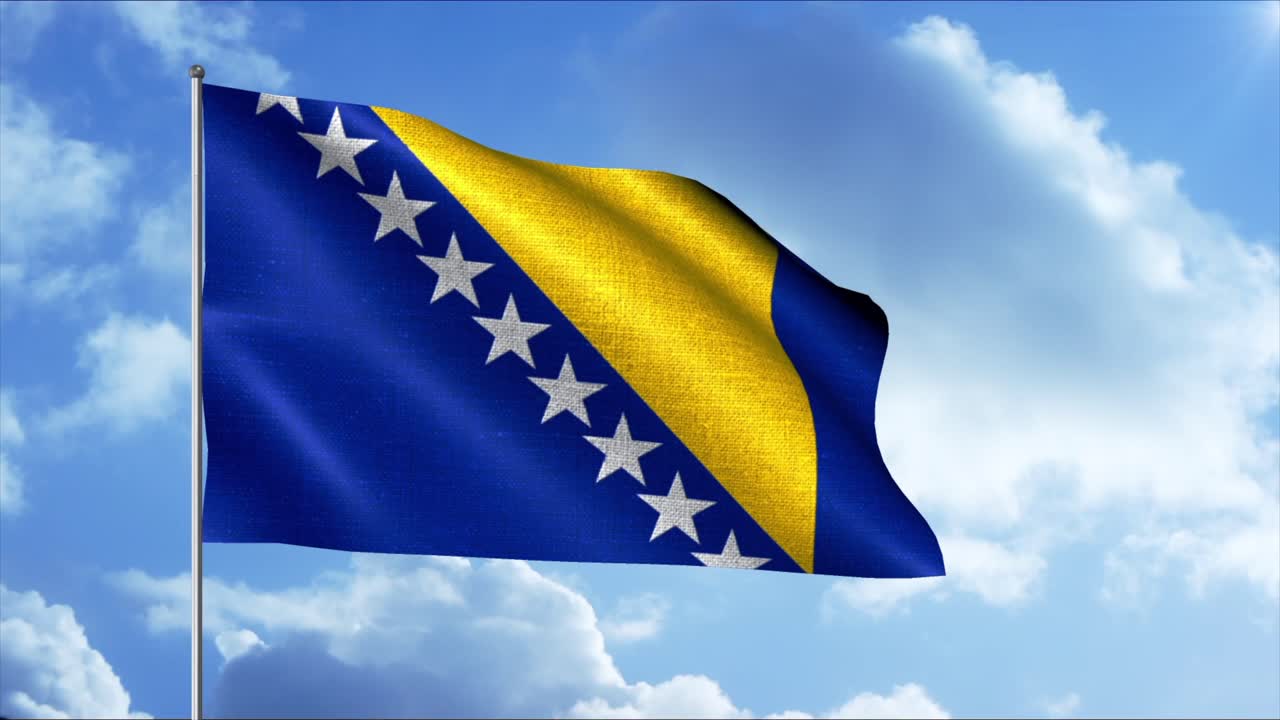 바람에 펄럭이는 보스니아 국기