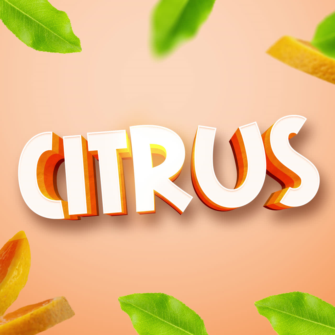 Vibrant Citrus Fruit Theme with 3D Text and Leaves