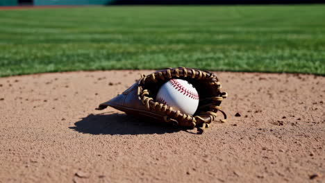baseball glove and ball on the pitcher's mound