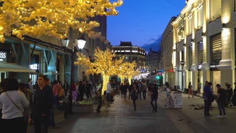 kuznetskiy most street, moscow, russia. night walk on the illuminated street