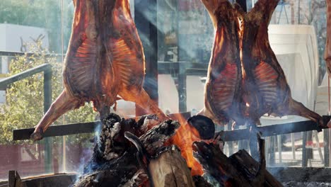 roasted chivito prepared in a typical argentinian grill