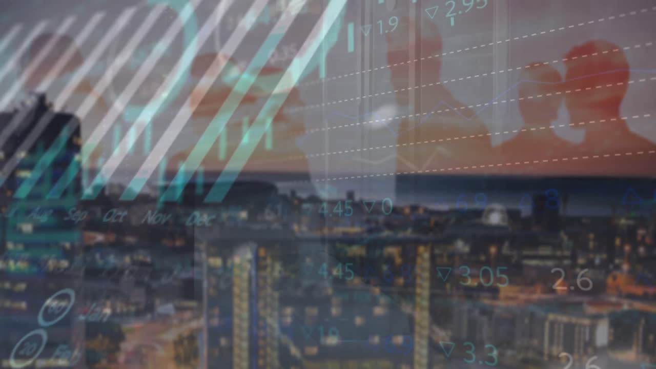 animación del procesamiento de datos sobre el paisaje urbano