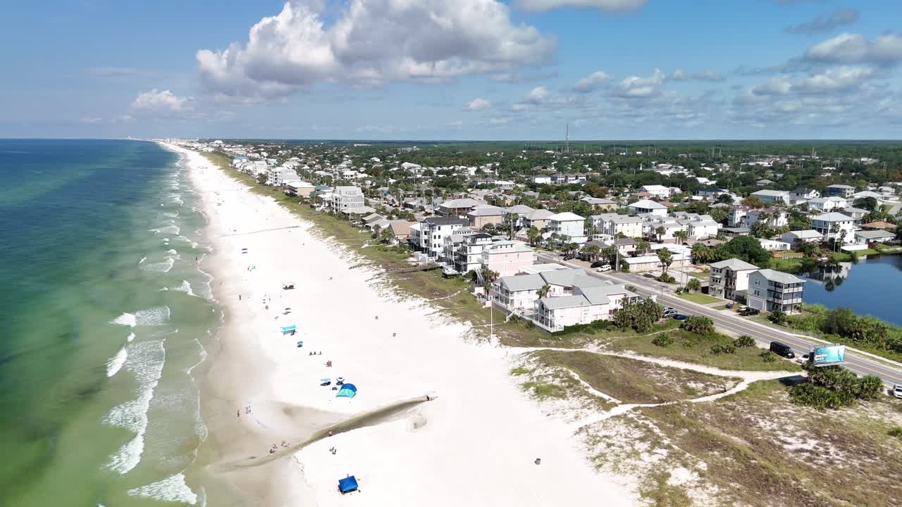 Aerial View of Beachfront Houses and Ocean