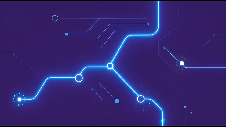 Animazione di scheda elettronica digitale con flusso di dati luminoso