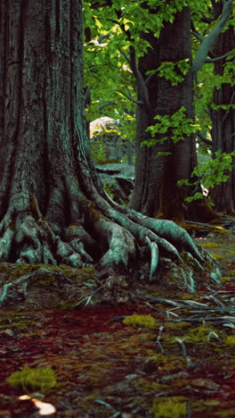 enchanted forest: ancient trees and mossy roots