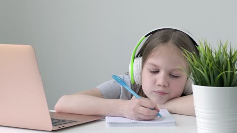 homeschooling kid girl feeling bore to do homework and assigned job from remote school teacher