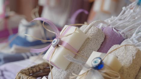 handmade soaps and bath products with evil eye charms