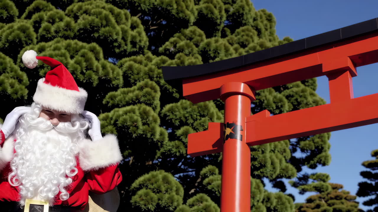Santa Claus at a Japanese Torii Gate
