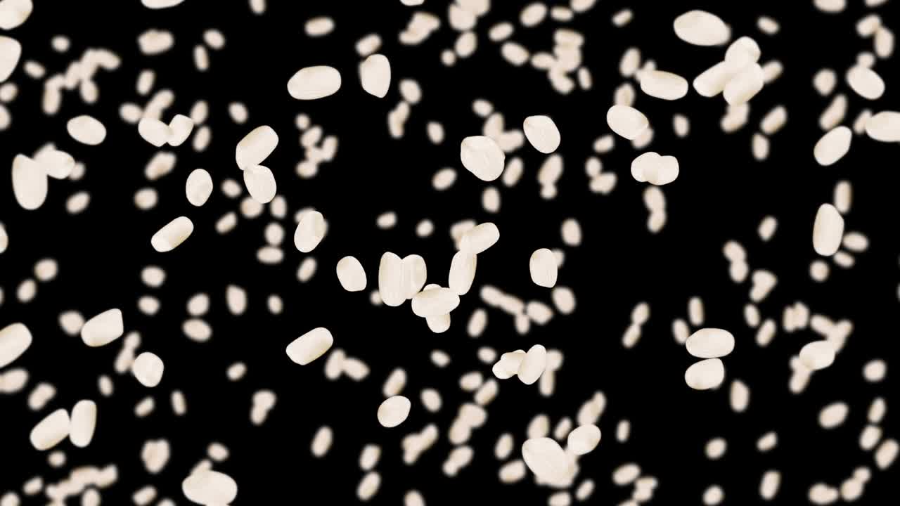 검은색 바탕에 많은 을 날려.  어리. 은. 채식주의자. 건강한 음식.  회전의 3d 루프 애니메이션.