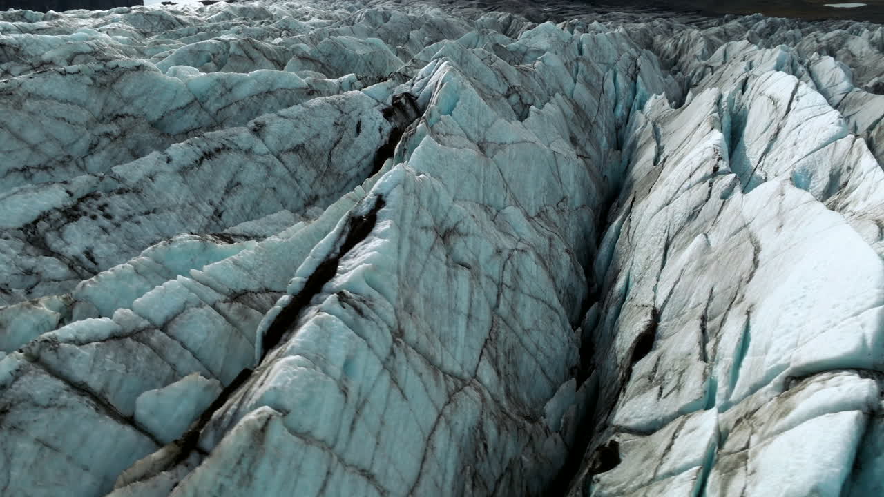 Textured Ice Formations With Crevasses In Sv&iacute;nafellsj&ouml;kull Glacial Tongue In Iceland