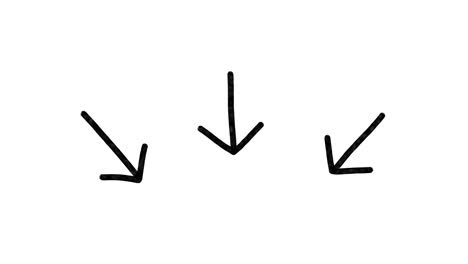 three doodle arrows pointing down, hand drawn in black marker pen. stop motion animation on a white background