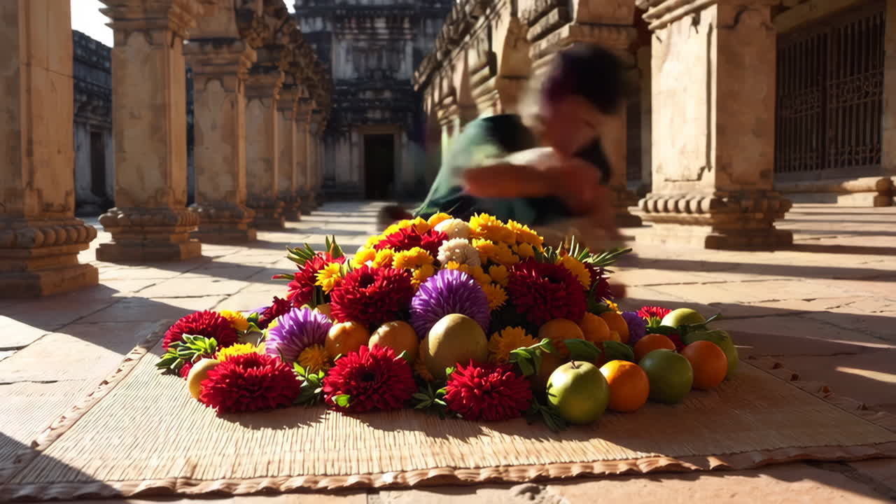 Floral and Fruit Arrangement at a Temple