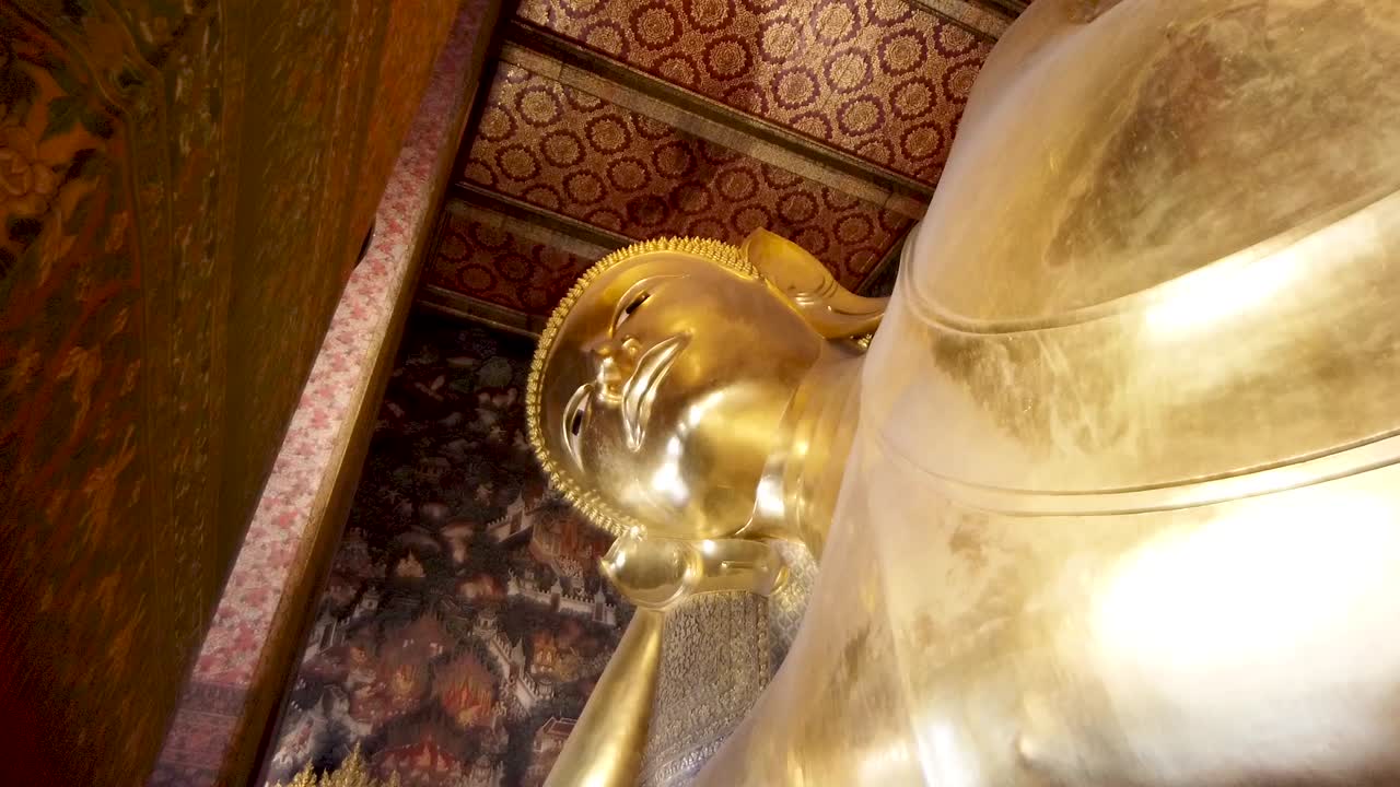 Giant Reclining Buddha at Wat Pho Bangkok Thailand, nobody