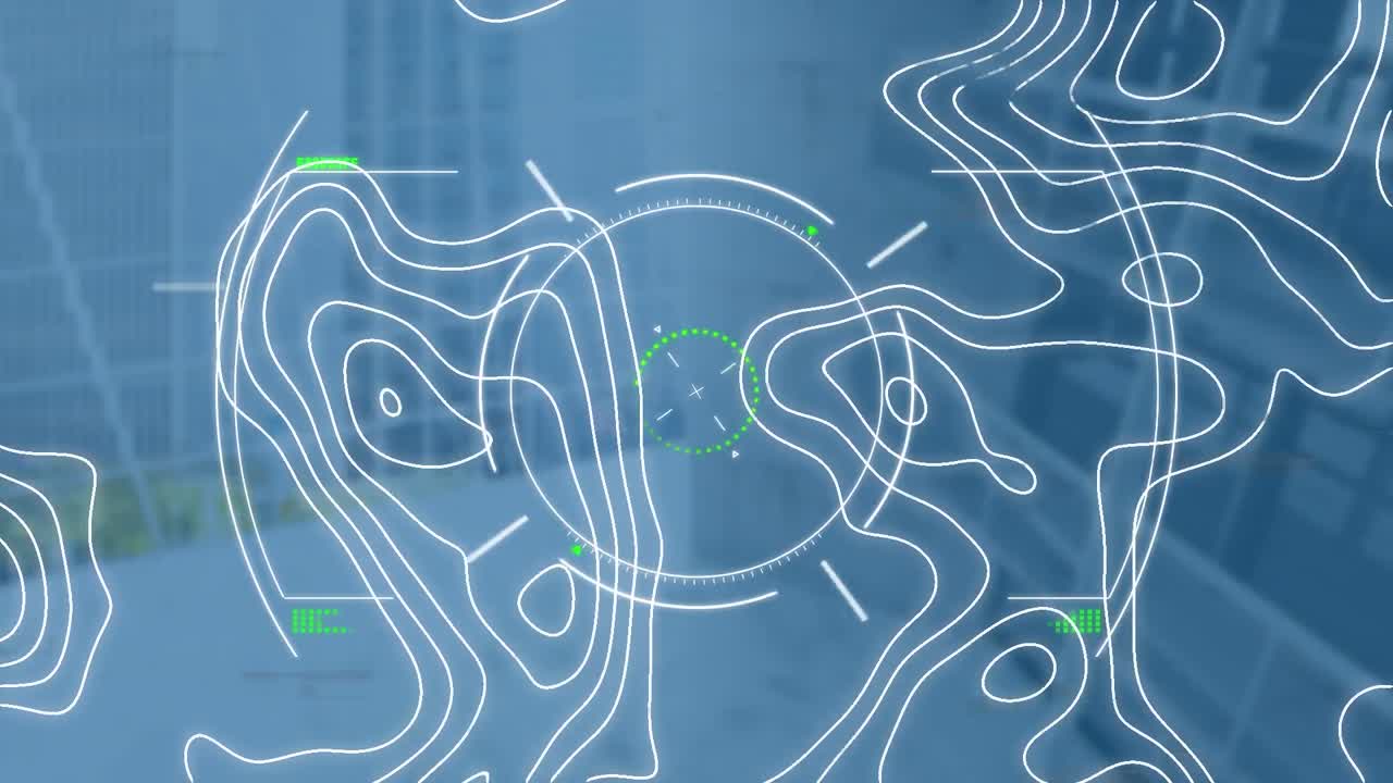 Animation of targeting and isohypses over office in background